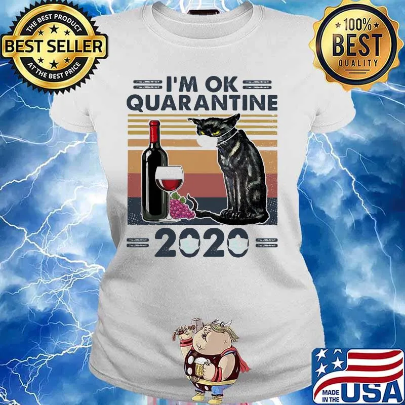 Black cat mask i'm ok quarantined vintage retro s Ladies tee