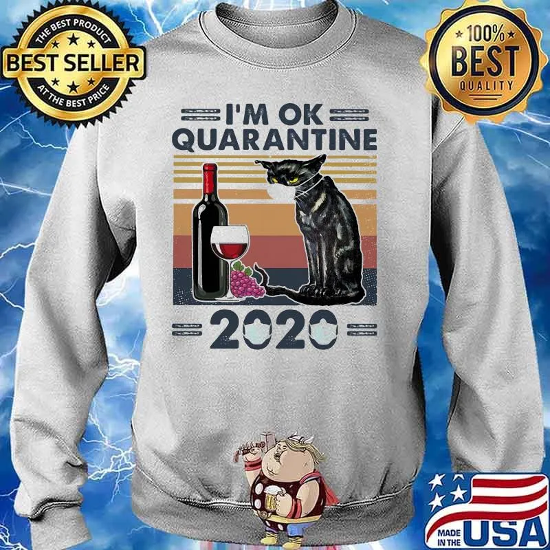 Black cat mask i'm ok quarantined vintage retro s Sweater