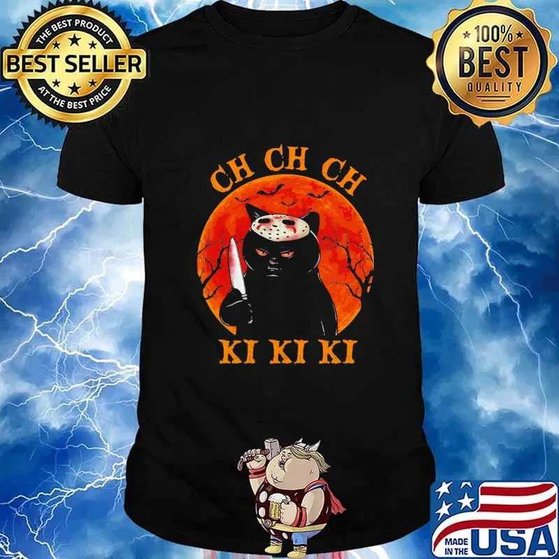 Black cat with knife Ch Ch Ch Ki Ki Ki sunset shirt
