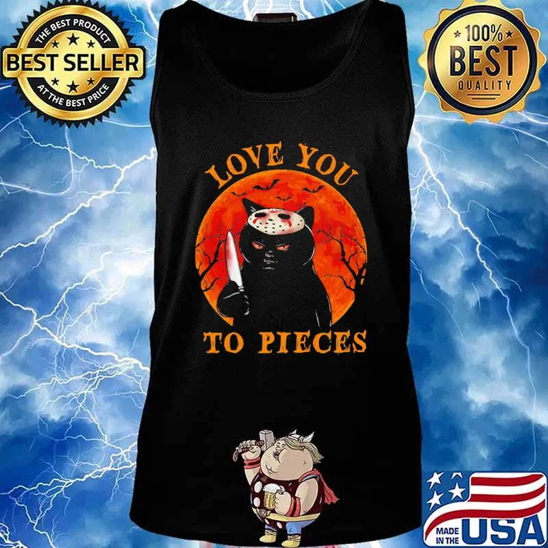 Black cat with knife Love you to pieces sunset s Tank top