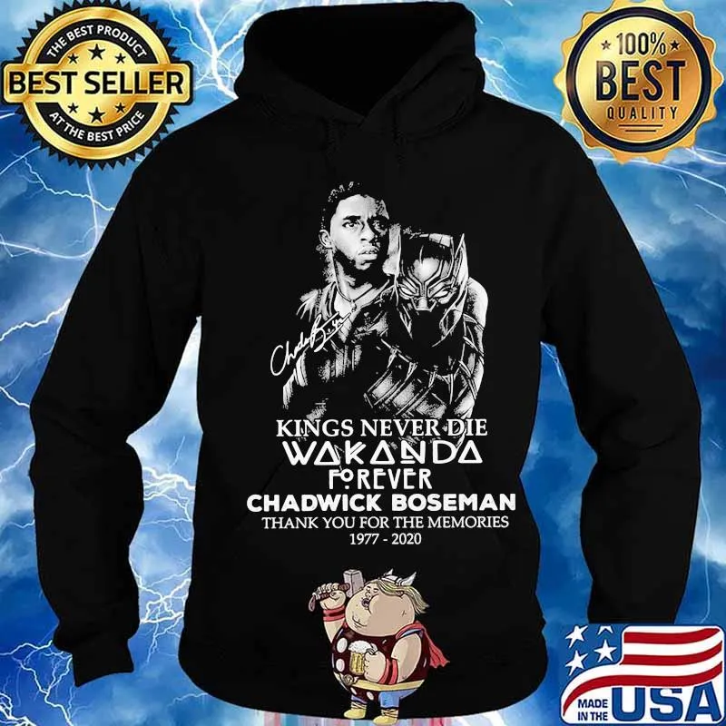 Black panther kings never die wakanda forever rip chadwick Boseman thank you for the memories 1977 2020 signature s Hoodie