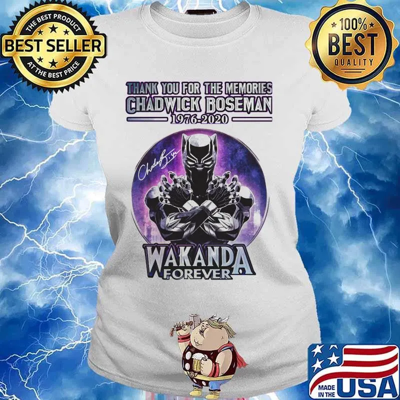 Black panther thank you for the memories chadwick 1976 2020 wakanda forever signature s Ladies tee