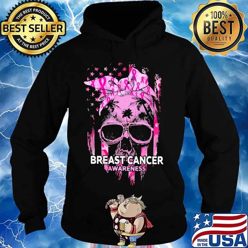 BREAST CANCER AWARENESS SKULL GIRL AMERICAN FLAG SHIRT Hoodie