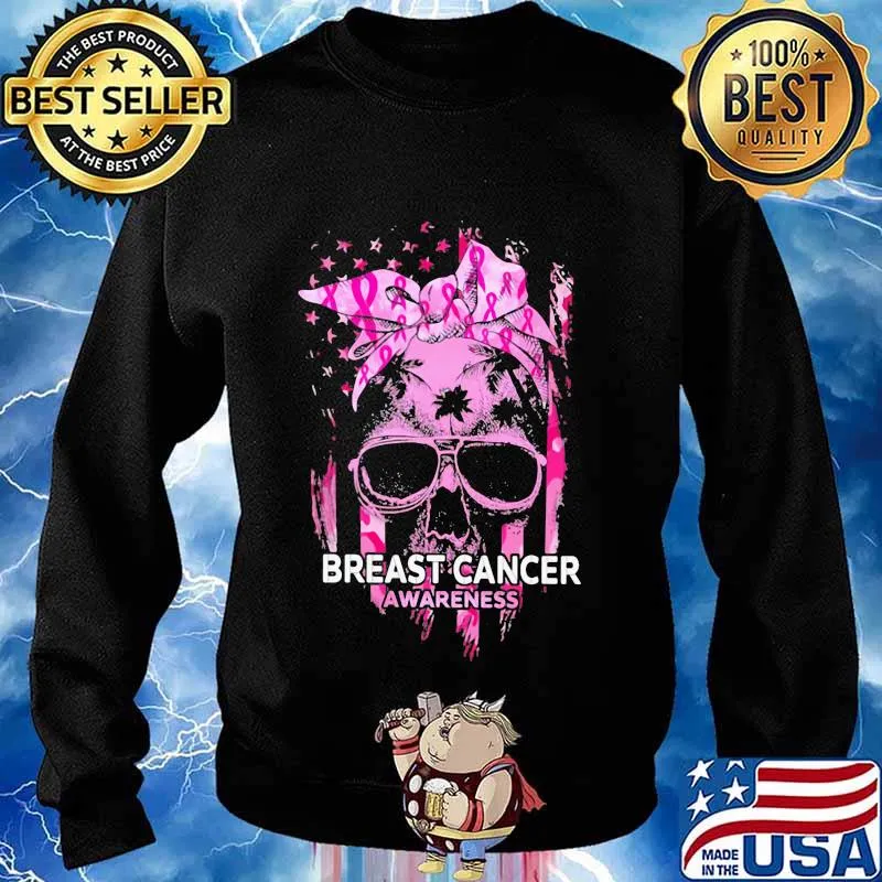 BREAST CANCER AWARENESS SKULL GIRL AMERICAN FLAG SHIRT Sweater