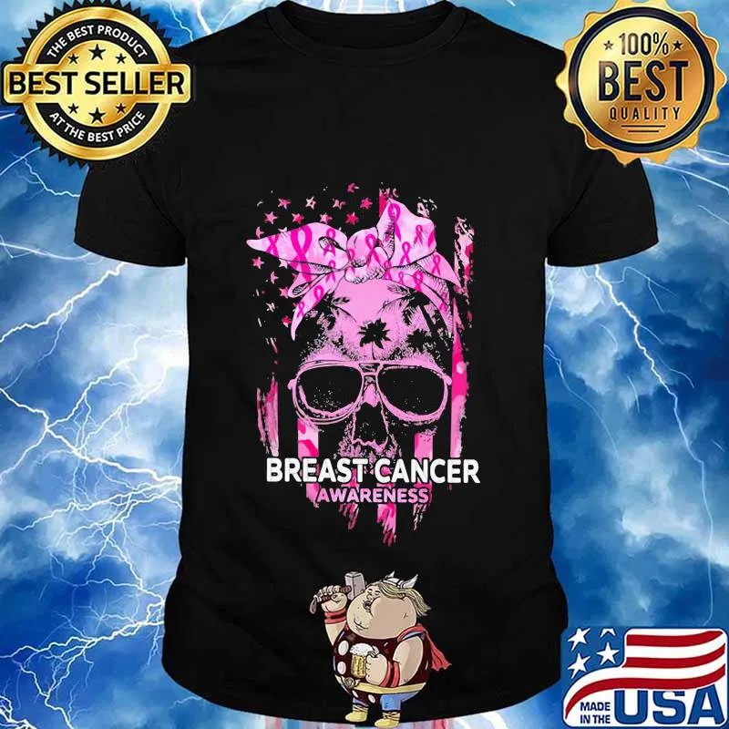 BREAST CANCER AWARENESS SKULL GIRL AMERICAN FLAG SHIRT