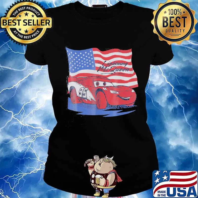 Car Lightning McQueen American Flag s Ladies tee