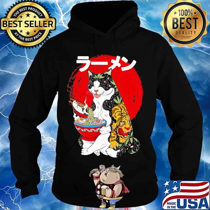 Cat eating sushi tattoo japanese sunset s Hoodie