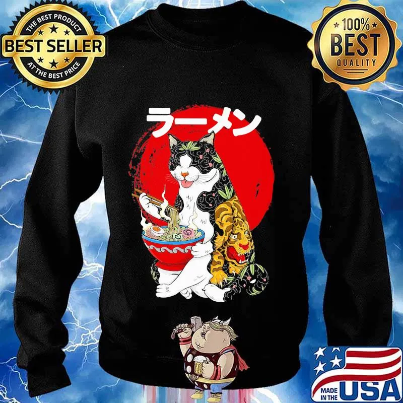 Cat eating sushi tattoo japanese sunset s Sweater