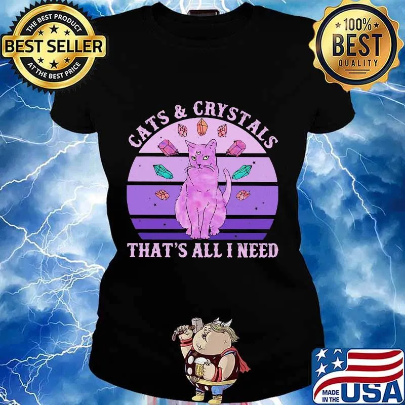 Cats and crystals that's all i need vintage retro s Ladies tee