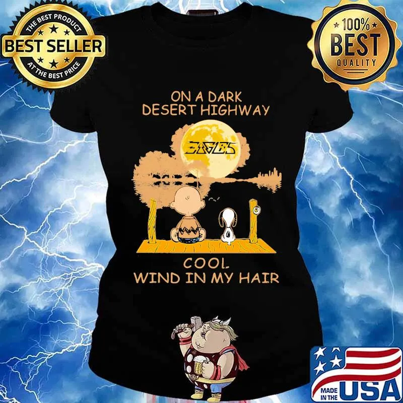 Charlie brown and snoopy eagles on a dark desert highway cool wind in my hair s Ladies tee