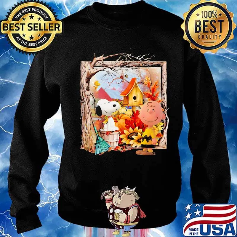 Charlie brown and snoopy fall maple leaves sunflowers s Sweater