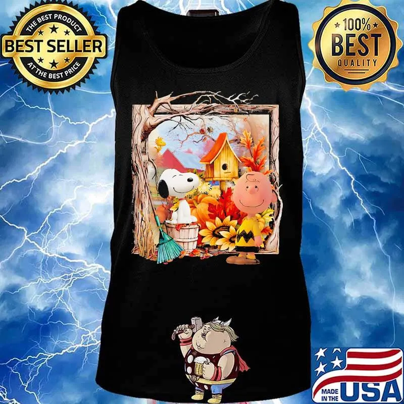 Charlie brown and snoopy fall maple leaves sunflowers s Tank top