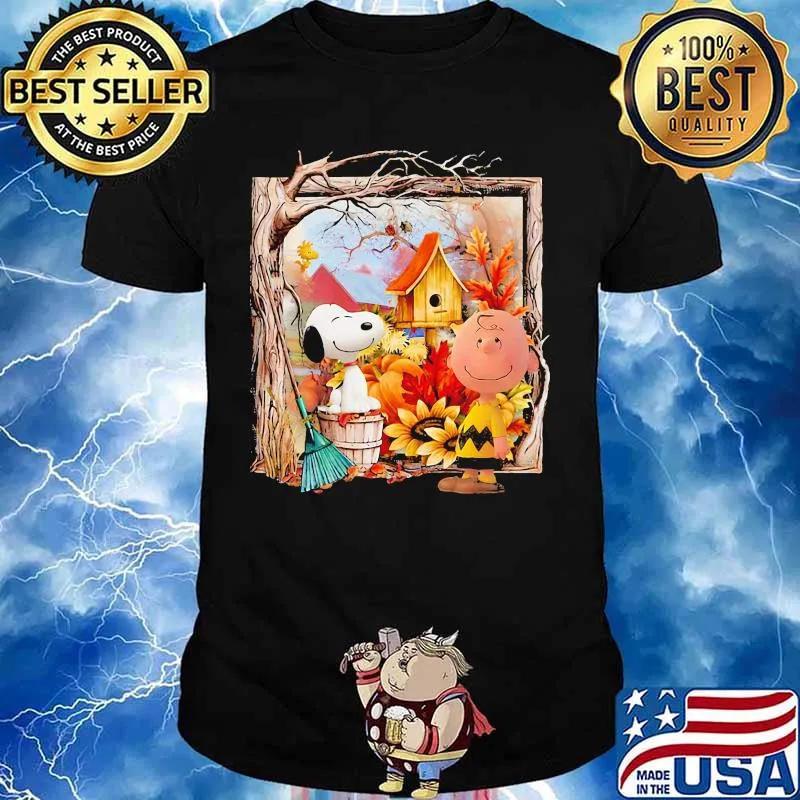 Charlie brown and snoopy fall maple leaves sunflowers shirt