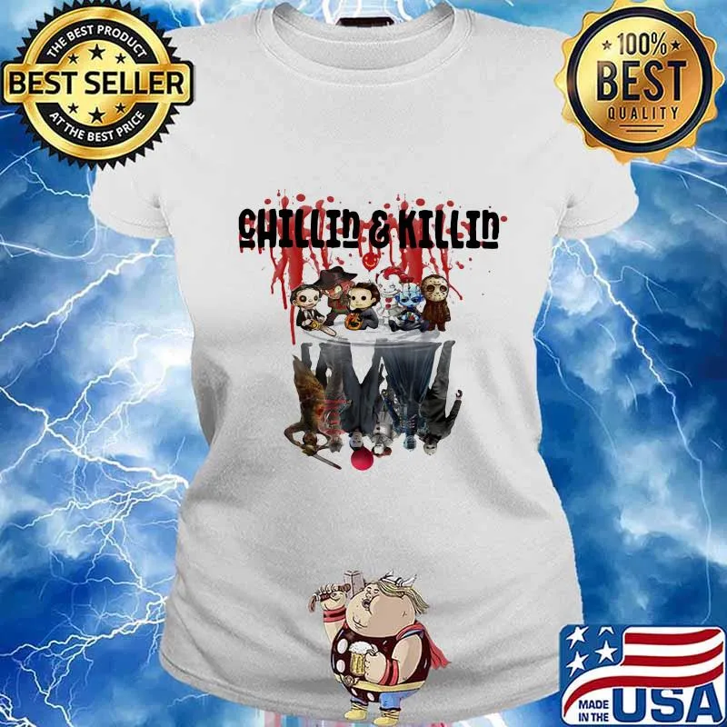 Chillin and Killin Horror characters movies water mirror reflection halloween s Ladies tee