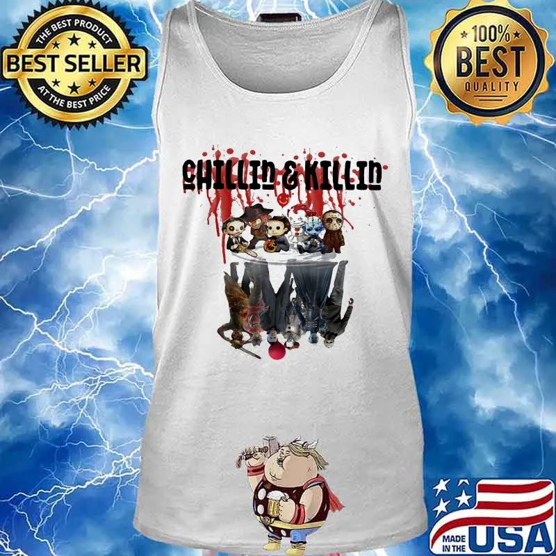 Chillin and Killin Horror characters movies water mirror reflection halloween s Tank top