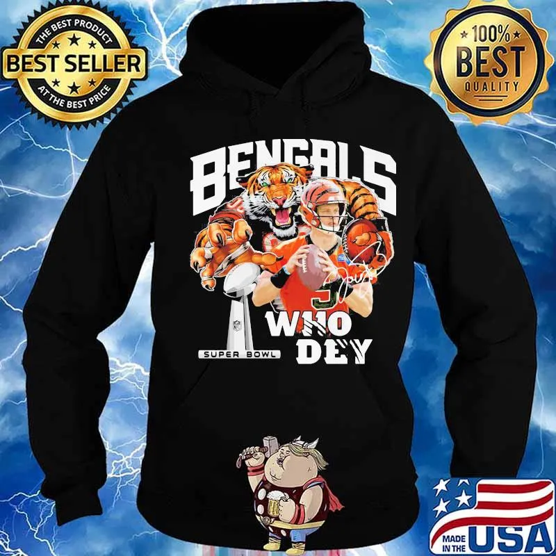 Cincinnati bengals 9 joe burrow who dey champion super bowl signature s Hoodie