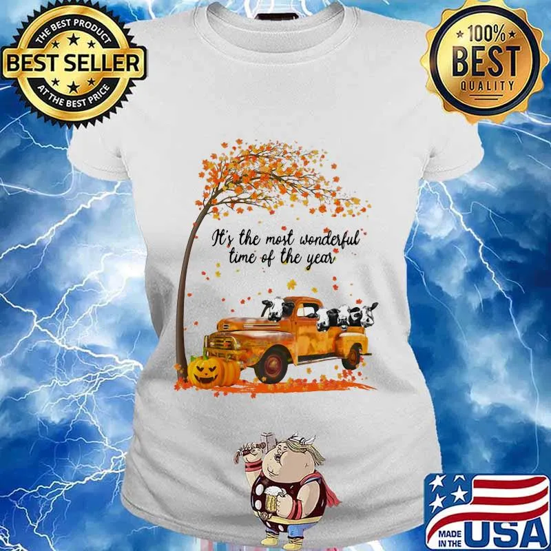 Cows riding car it's the most wonderfal time of the year leaves tree pumpkins s Ladies tee