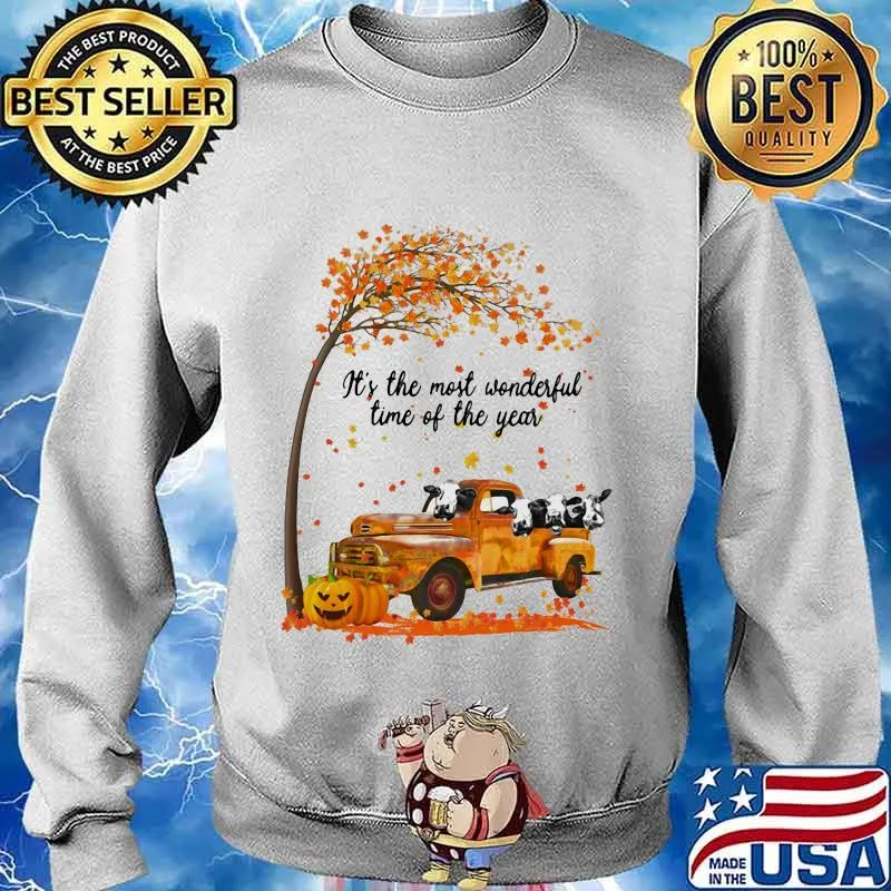 Cows riding car it's the most wonderfal time of the year leaves tree pumpkins s Sweater
