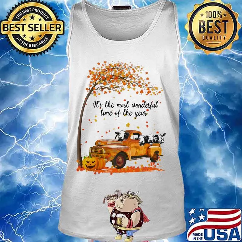 Cows riding car it's the most wonderfal time of the year leaves tree pumpkins s Tank top