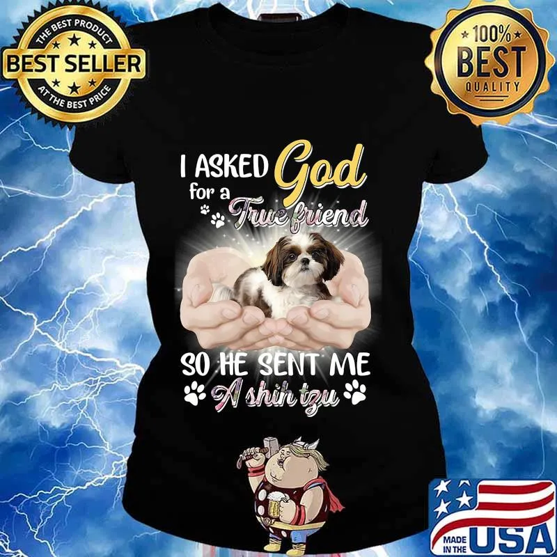 CUTE I ASKED GOD FOR A TRUE FRIEND SO HE SENT ME A SHIH TZU SHIRT Ladies tee