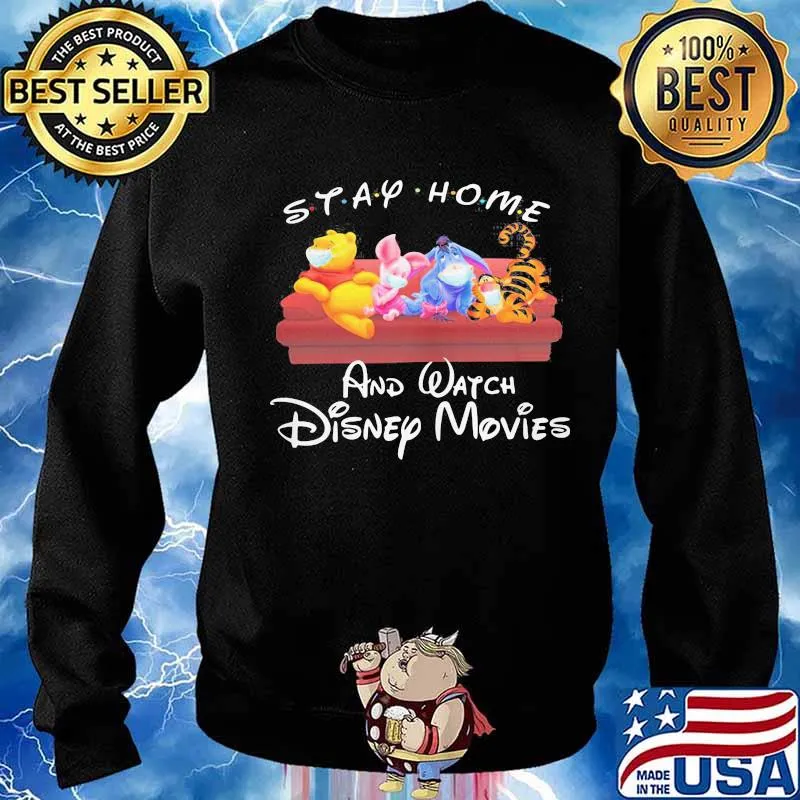 Disney cartoon characters mask sitting sofa tray home and watch disney movies s Sweater