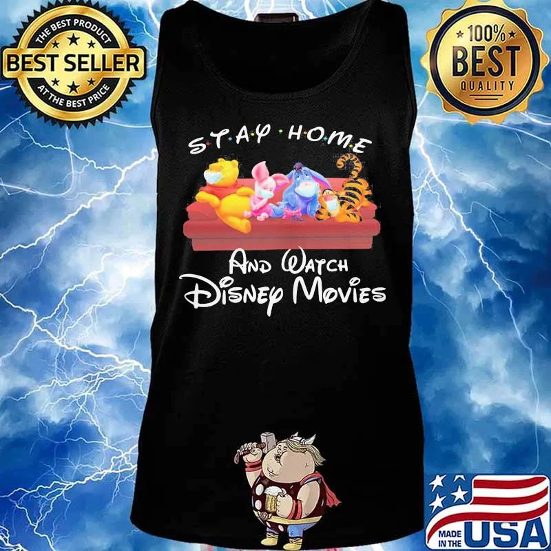 Disney cartoon characters mask sitting sofa tray home and watch disney movies s Tank top