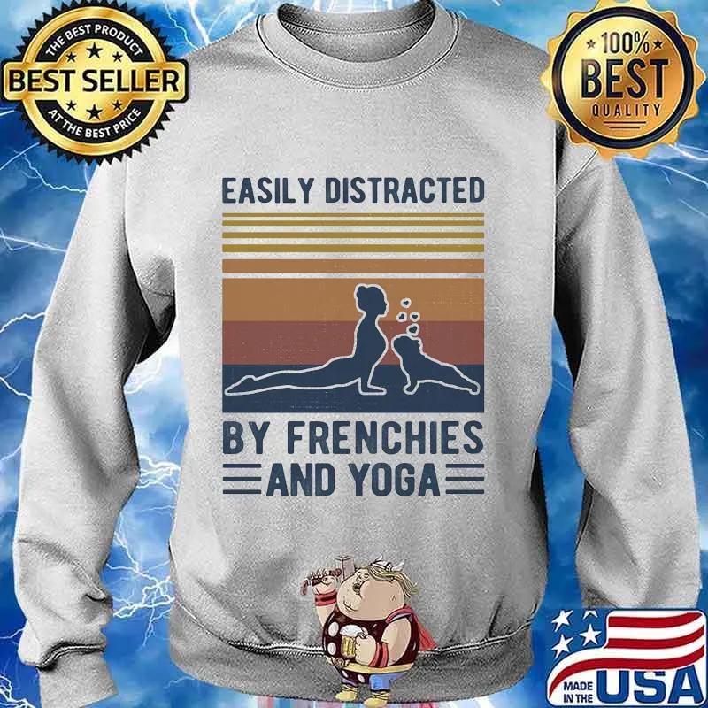Easily distracted by frenchies and yoga vintage retro s Sweater
