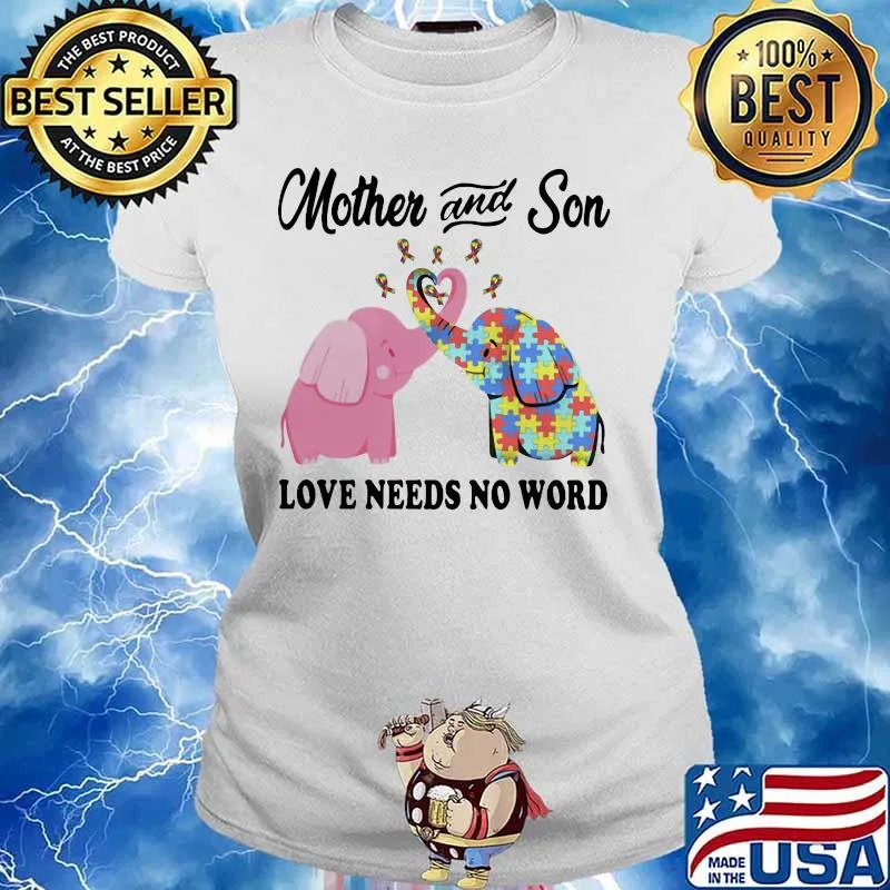 Elephant autism mother and son love needs no word heart cancer awareness s Ladies tee