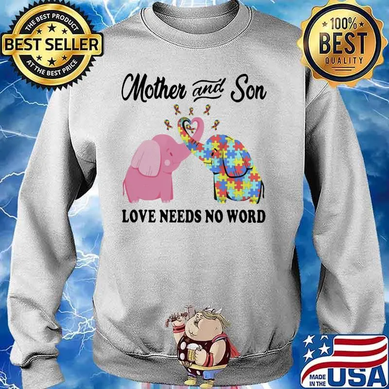 Elephant autism mother and son love needs no word heart cancer awareness s Sweater