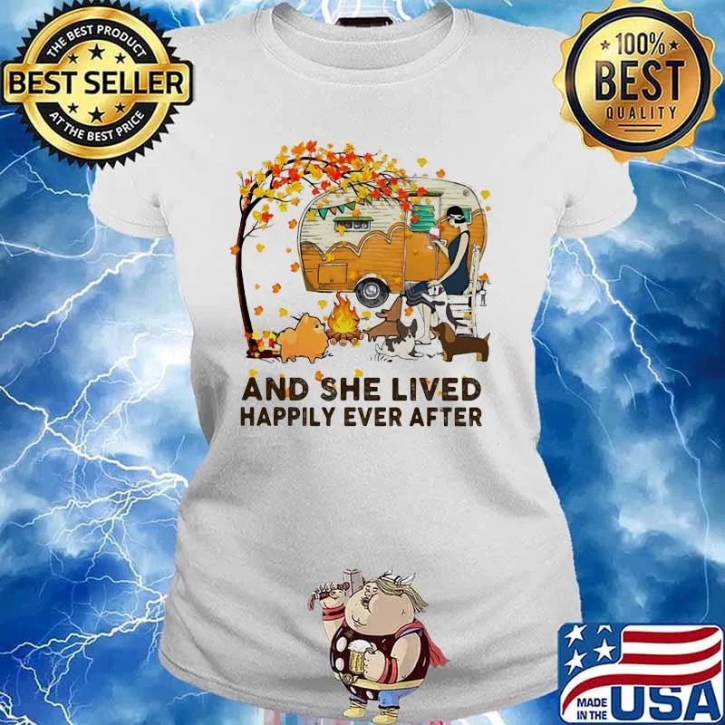 Fall Girl camping with dogs and she lived happily ever after s Ladies tee