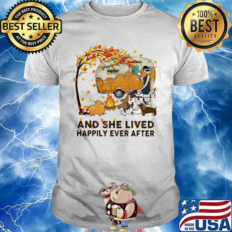 Fall Girl camping with dogs and she lived happily ever after shirt