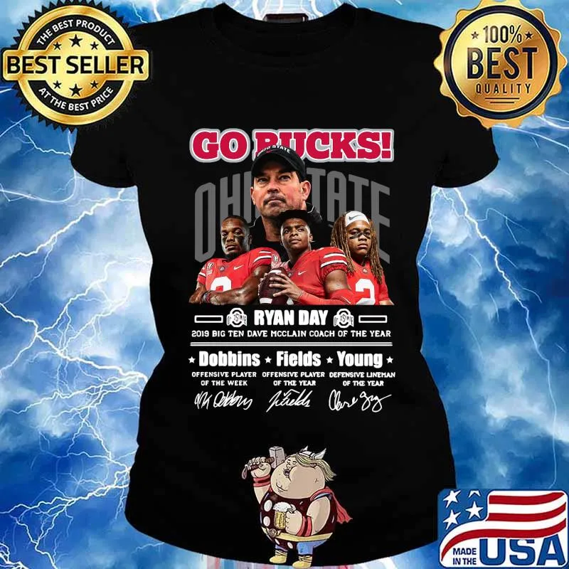 Go bucks ohio states buckeyes ryan day 2019 big ten dave mcclain coach of the year signatures s Ladies tee