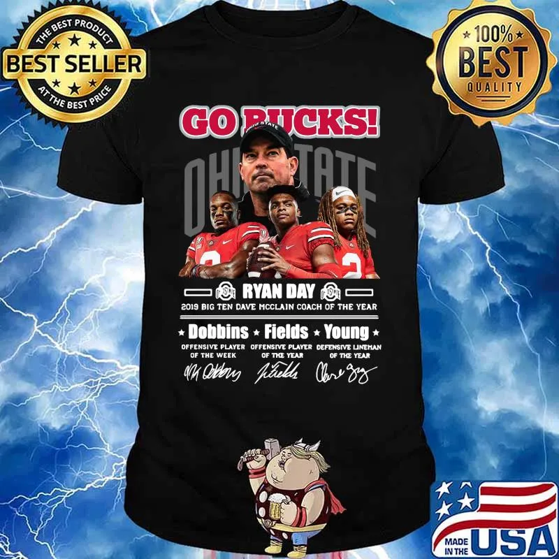 Go bucks ohio states buckeyes ryan day 2019 big ten dave mcclain coach of the year signatures shirt