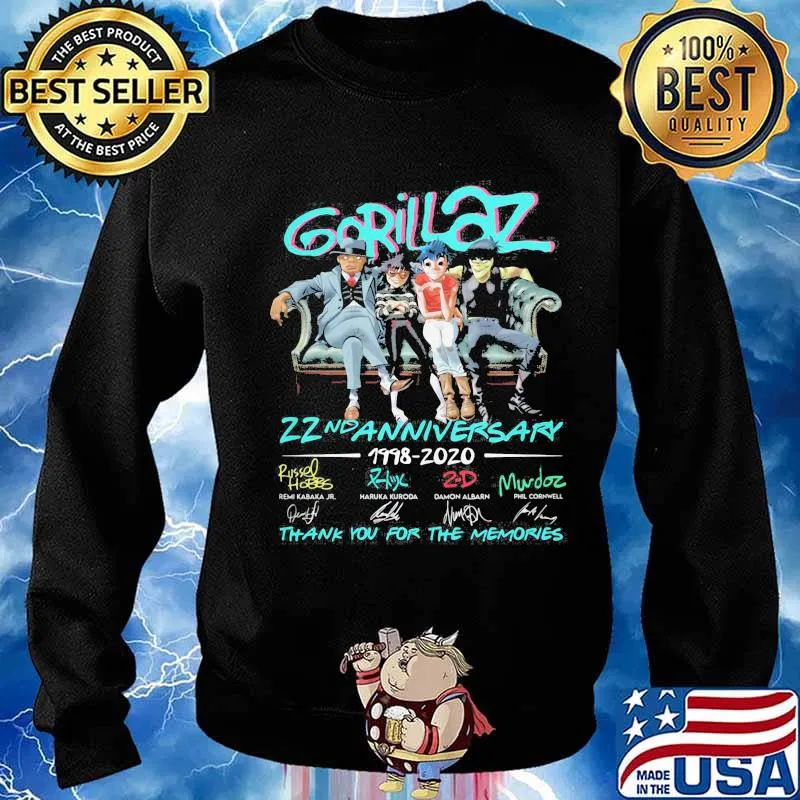 Gorillaz 22nd anniversary 1998 2020 thank you for the memories signatures s Sweater