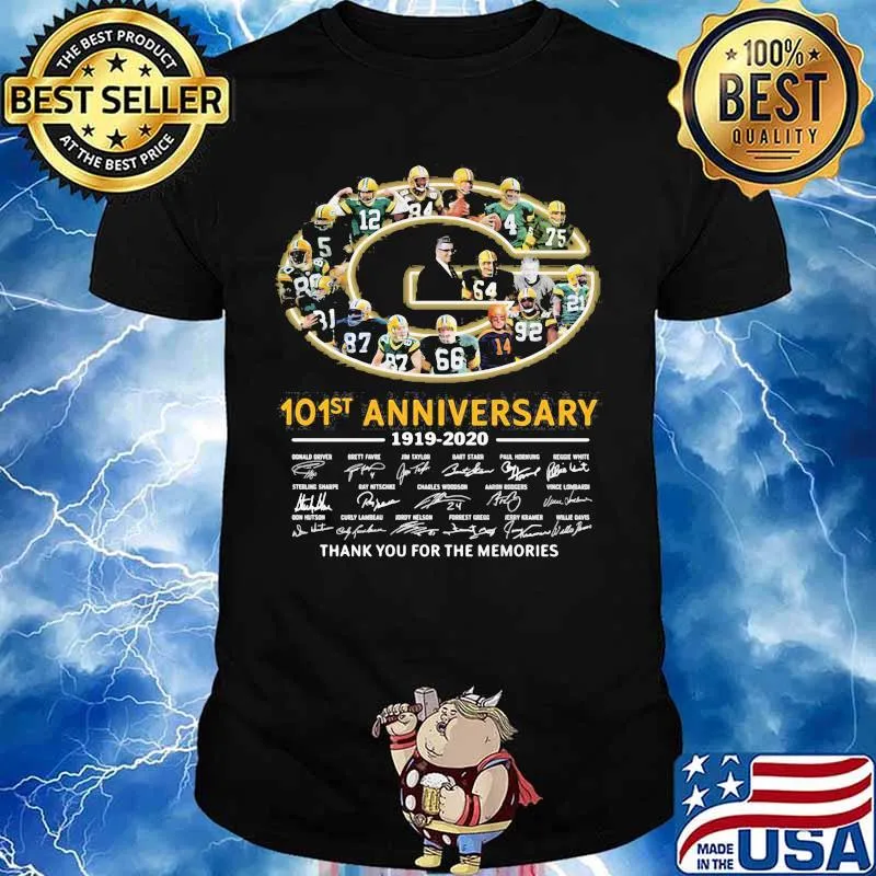 Green bay packers 101st anniversary 1919 2020 thank you for the memories signatures shirt