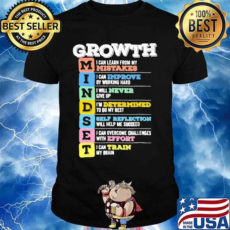 Growth mindset i can learn from my mistakes i can improve by working hard i will never give up shirt