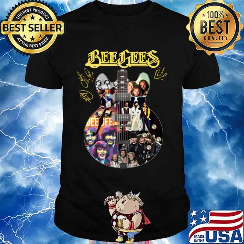 Guitar bee gees band members signatures shirt