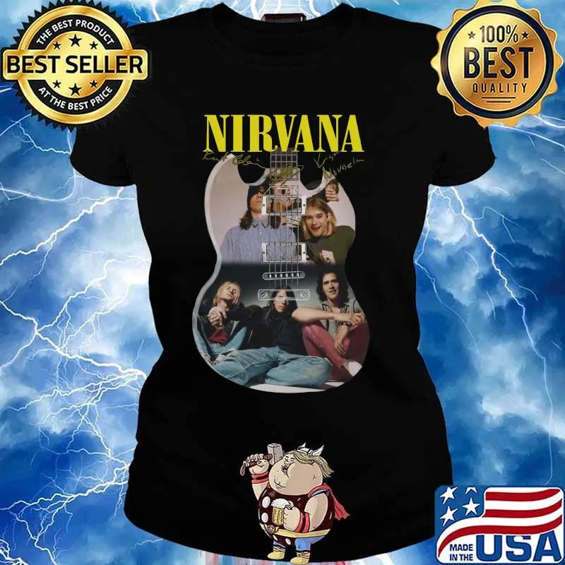 Guitar nirvana band members signatures s Ladies tee
