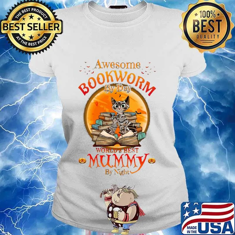 Halloween cat awesome bookworm by day world's best mummy by night s Ladies tee