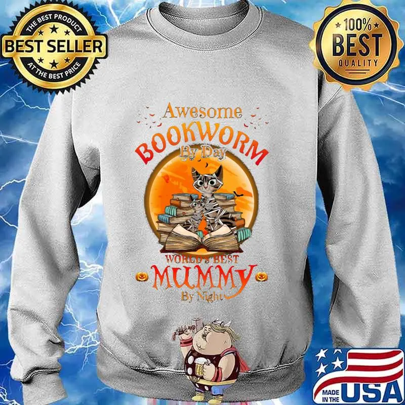 Halloween cat awesome bookworm by day world's best mummy by night s Sweater