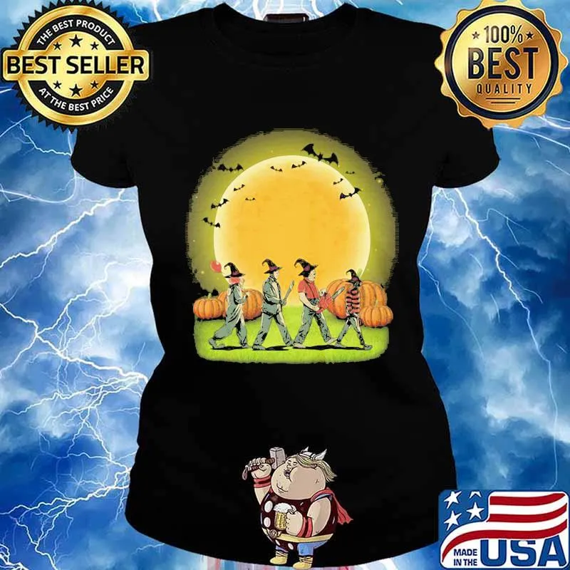 Halloween horror characters abbey road pumpkin moon s Ladies tee