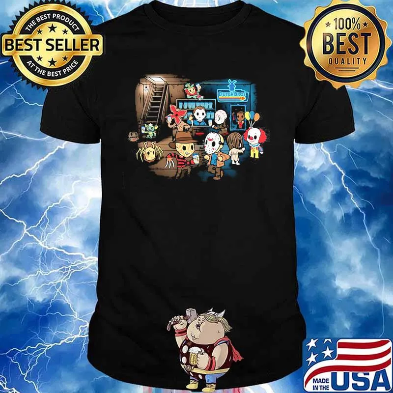 Halloween horror characters bar dutch bros shirt
