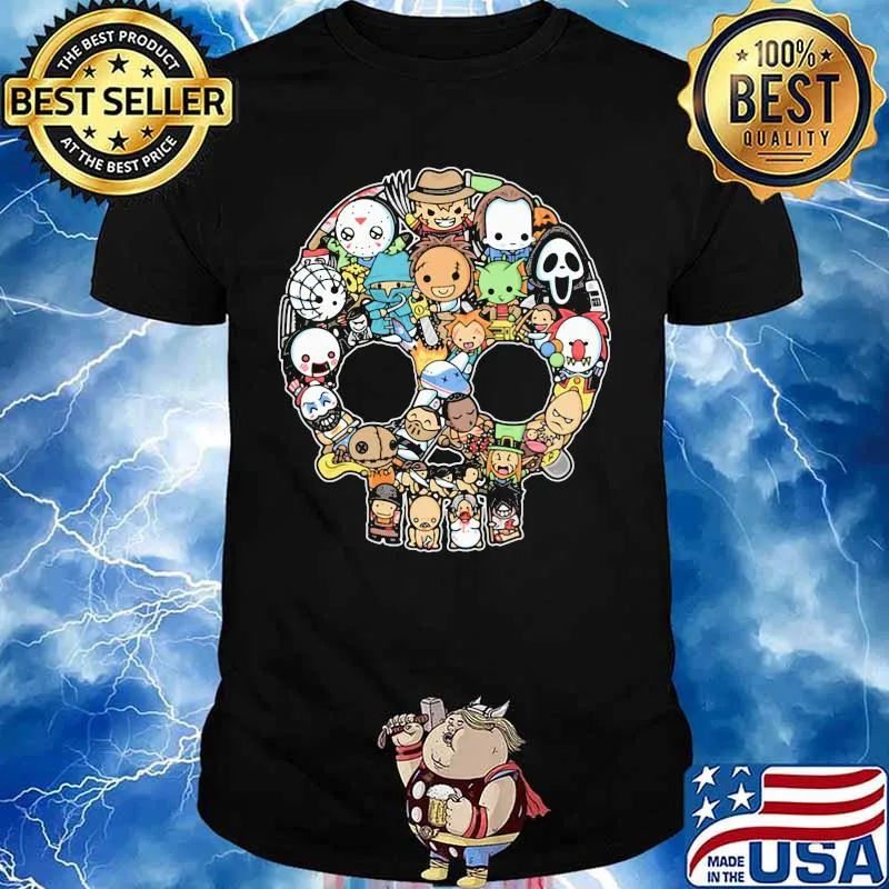 Halloween horror characters chibi skull shirt