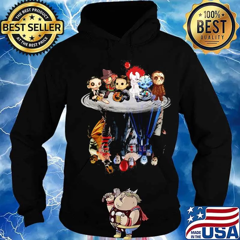 Halloween horror characters chibi water reflection s Hoodie