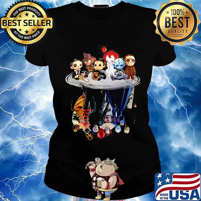 Halloween horror characters chibi water reflection s Ladies tee