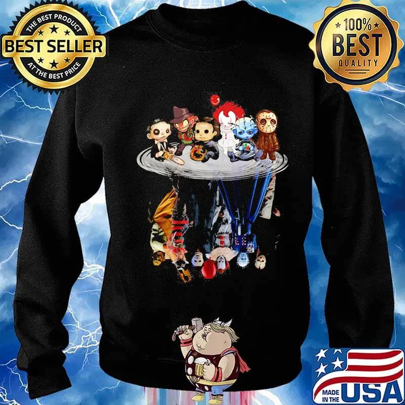 Halloween horror characters chibi water reflection s Sweater