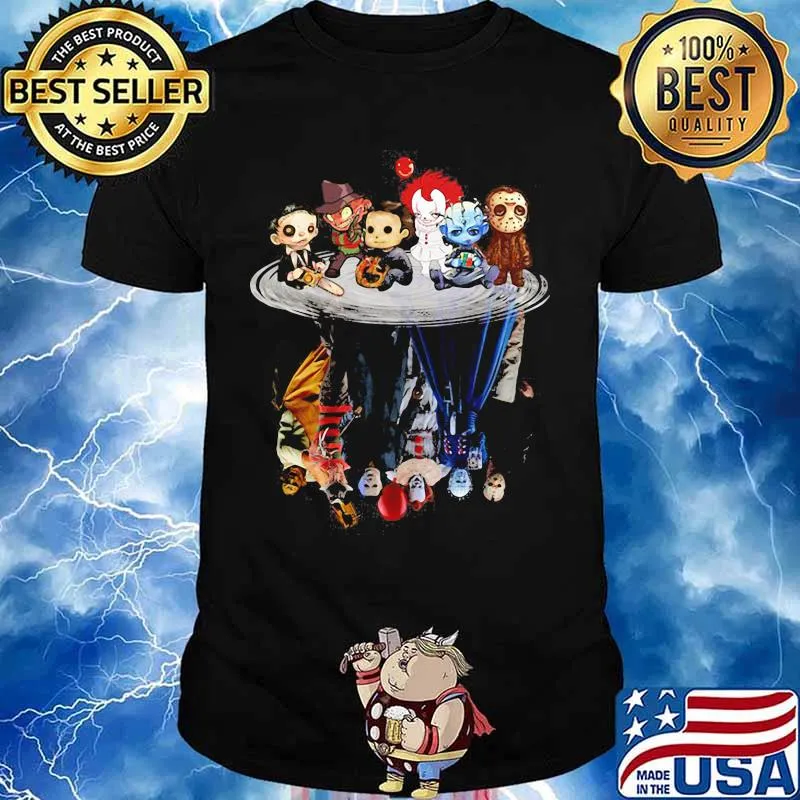 Halloween horror characters chibi water reflection shirt