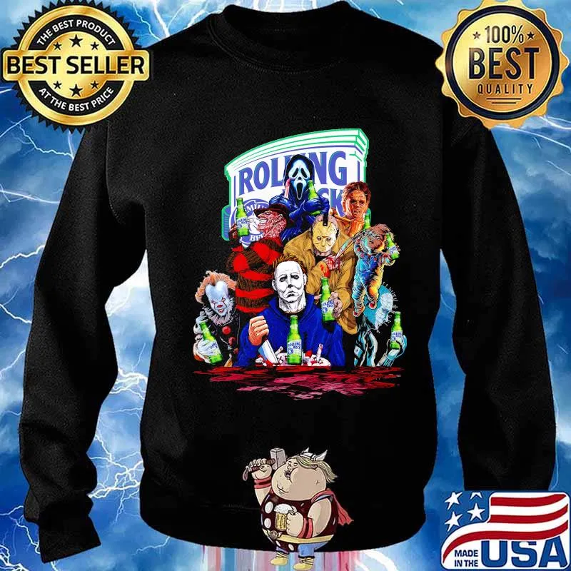 Halloween horror characters drinking rolling rock s Sweater