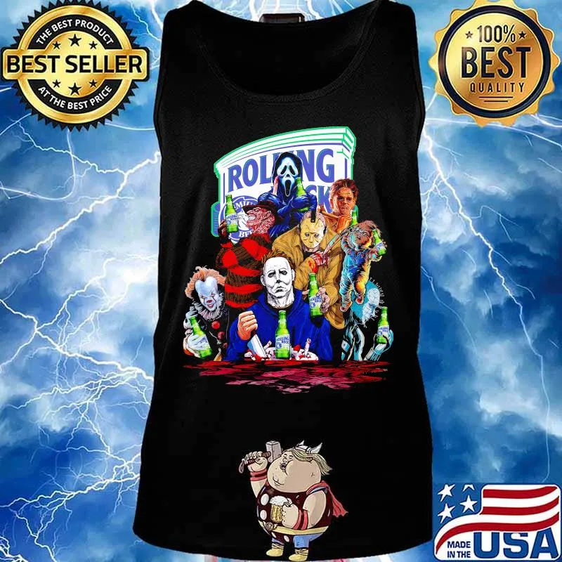 Halloween horror characters drinking rolling rock s Tank top