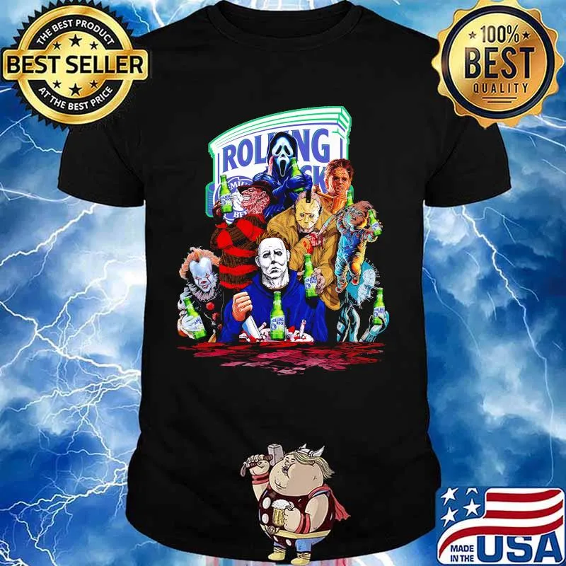 Halloween horror characters drinking rolling rock shirt